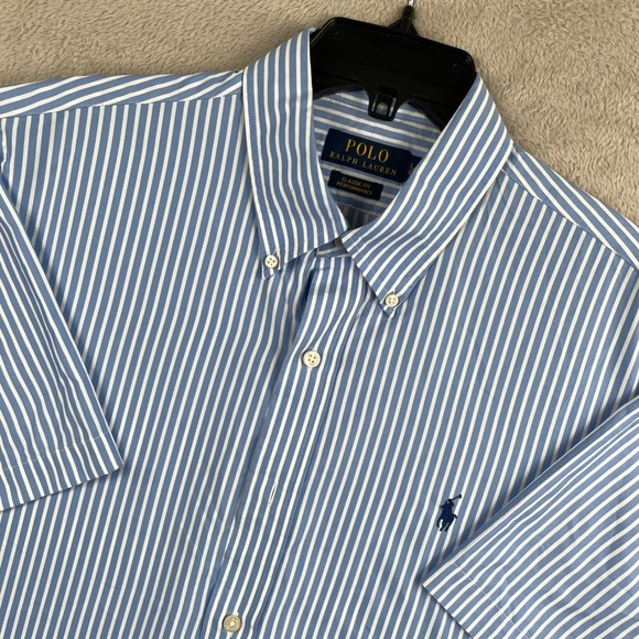 Polo Ralph Lauren Other - Polo Ralph Lauren Shirt Mens Large Blue Striped Coolmax Performance Button Down